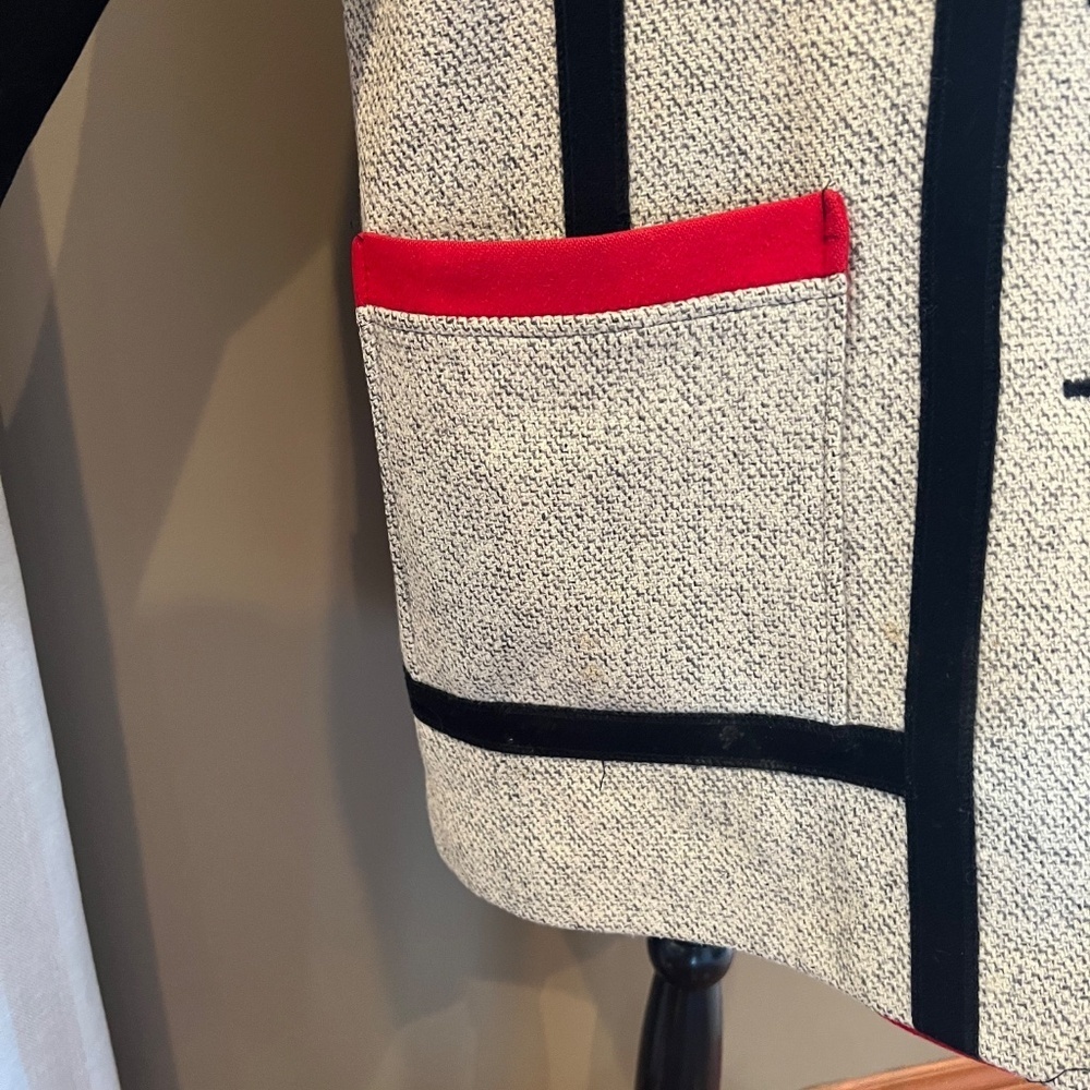 Women's Vintage Spencer Reid Wool Blend Coat, Cream, Red & Black, Size 8 - Picture 8 of 14